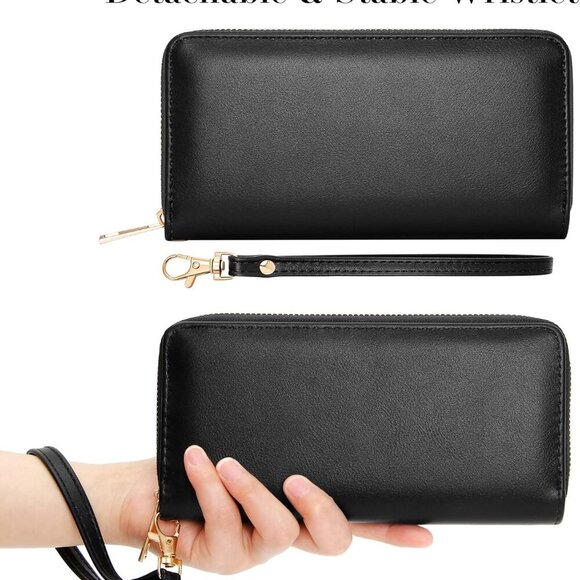 Women's RFID Blocking Leather Wallet with Phone Holder Wristlet Clutch - Picture 7 of 7
